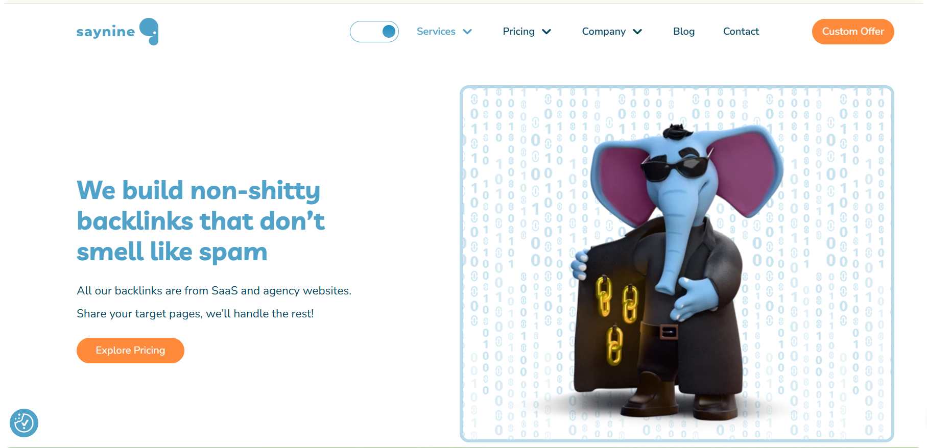 A screenshot of SayNine's homepage