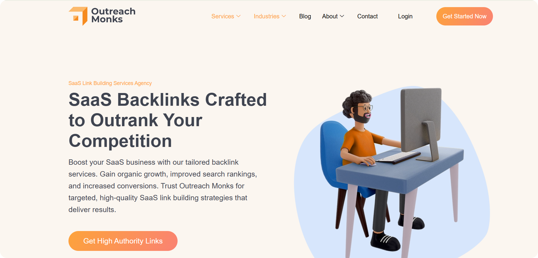 The homepage of Outreach Monks