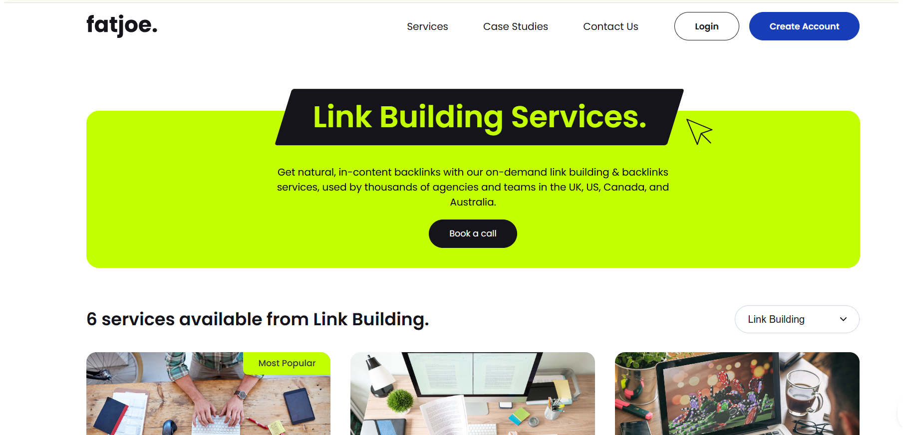 The Link Building Services page of fatjoe.