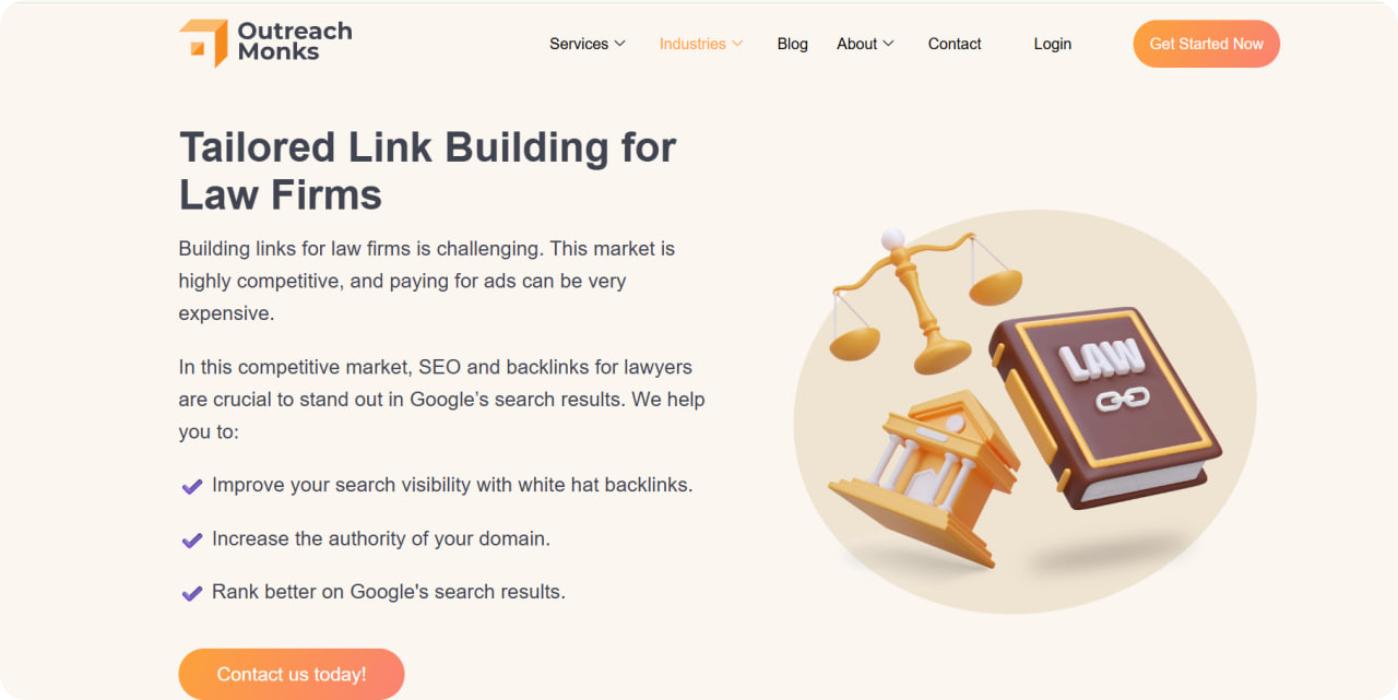 Outreach Monks link building for law firms page