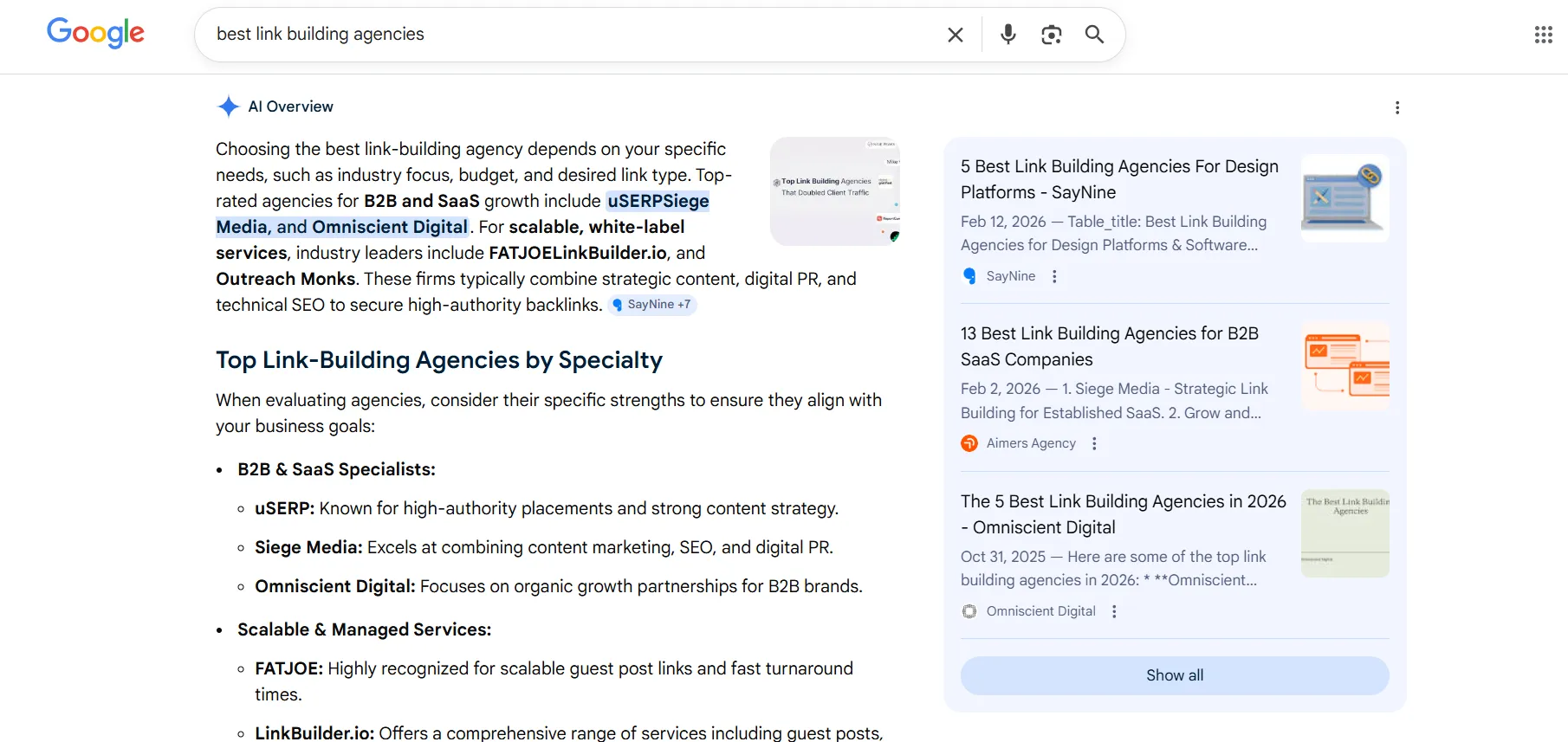 An example of AI overviews citing listicles as sources