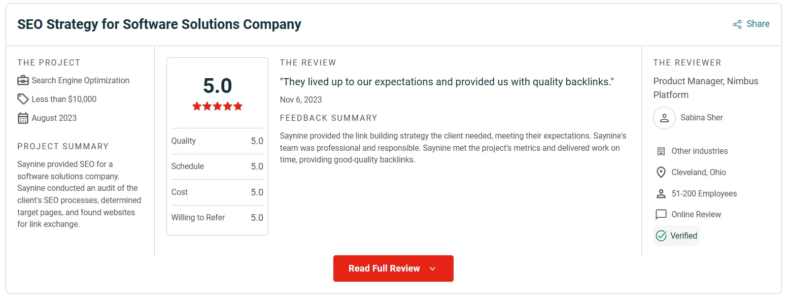 SayNine review on Clutch