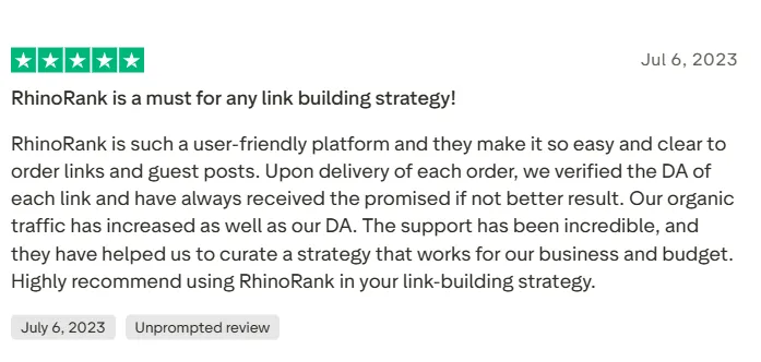 Rhino Rank review on Trustpilot