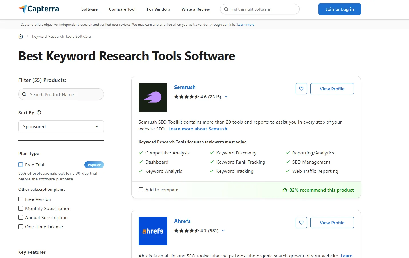 Best keyword research tools software reviewed on Capterra