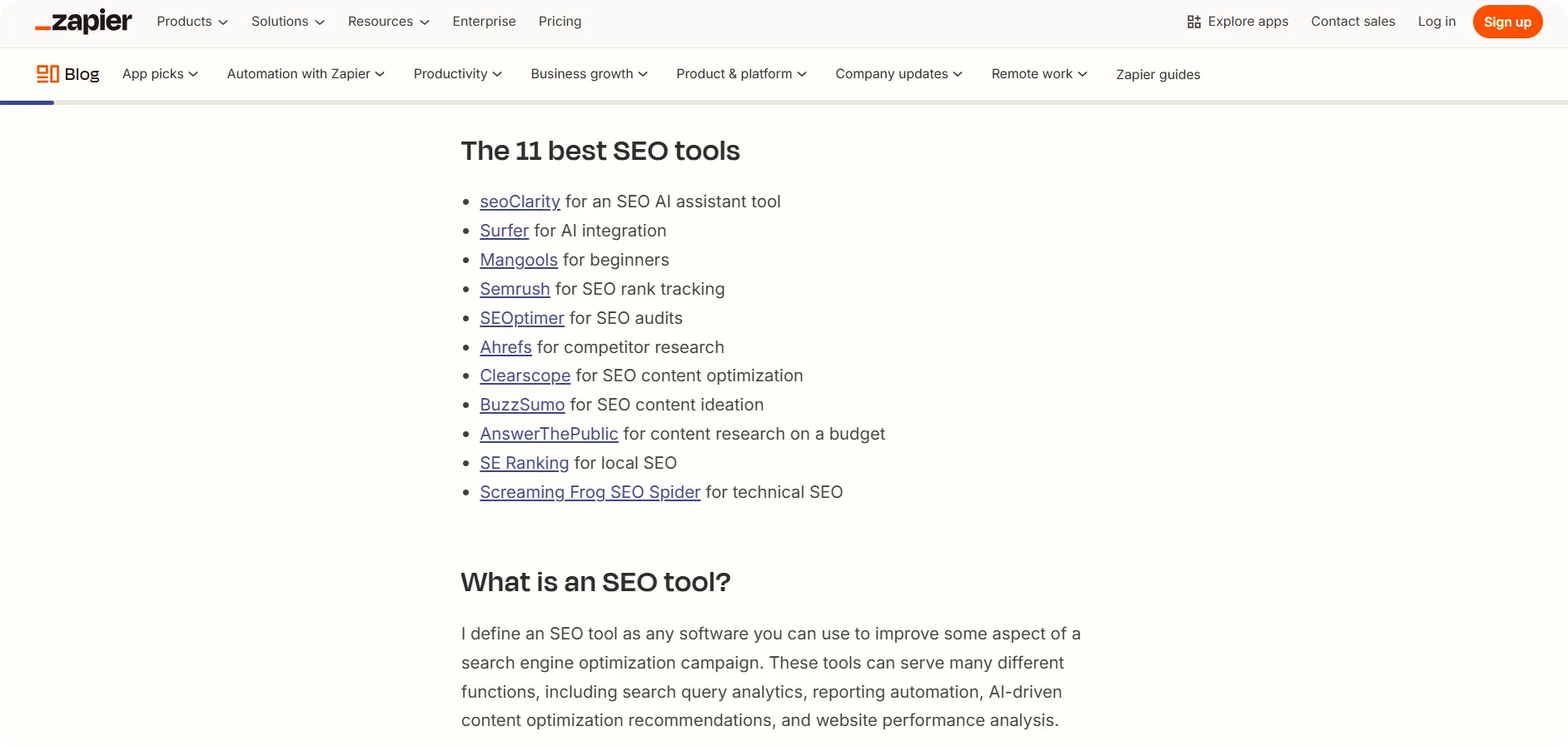 Listicle items for best SEO tools