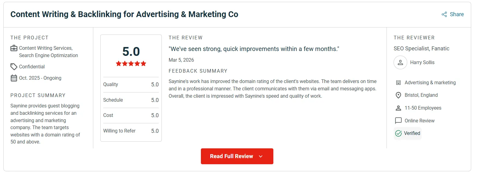 SayNine review on Clutch