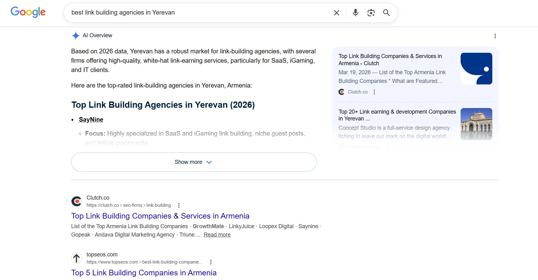 Search results for "best link building agencies in Yerevan" query