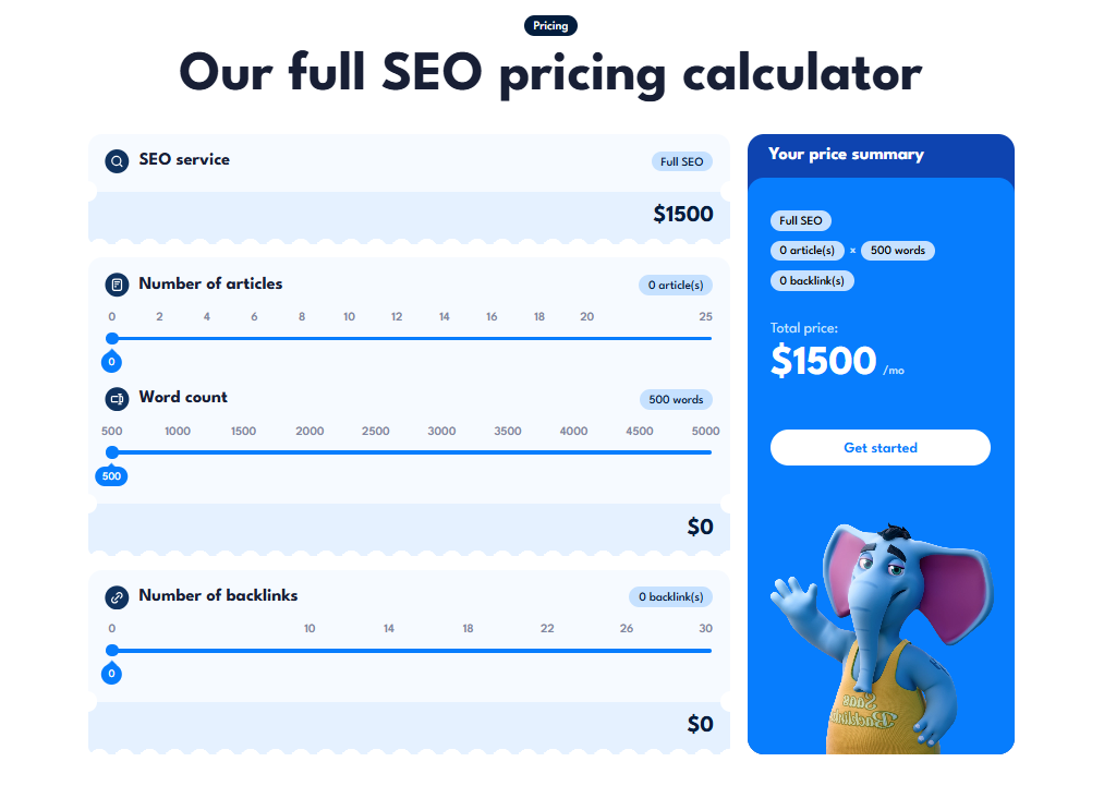 SayNine SEO services page pricing