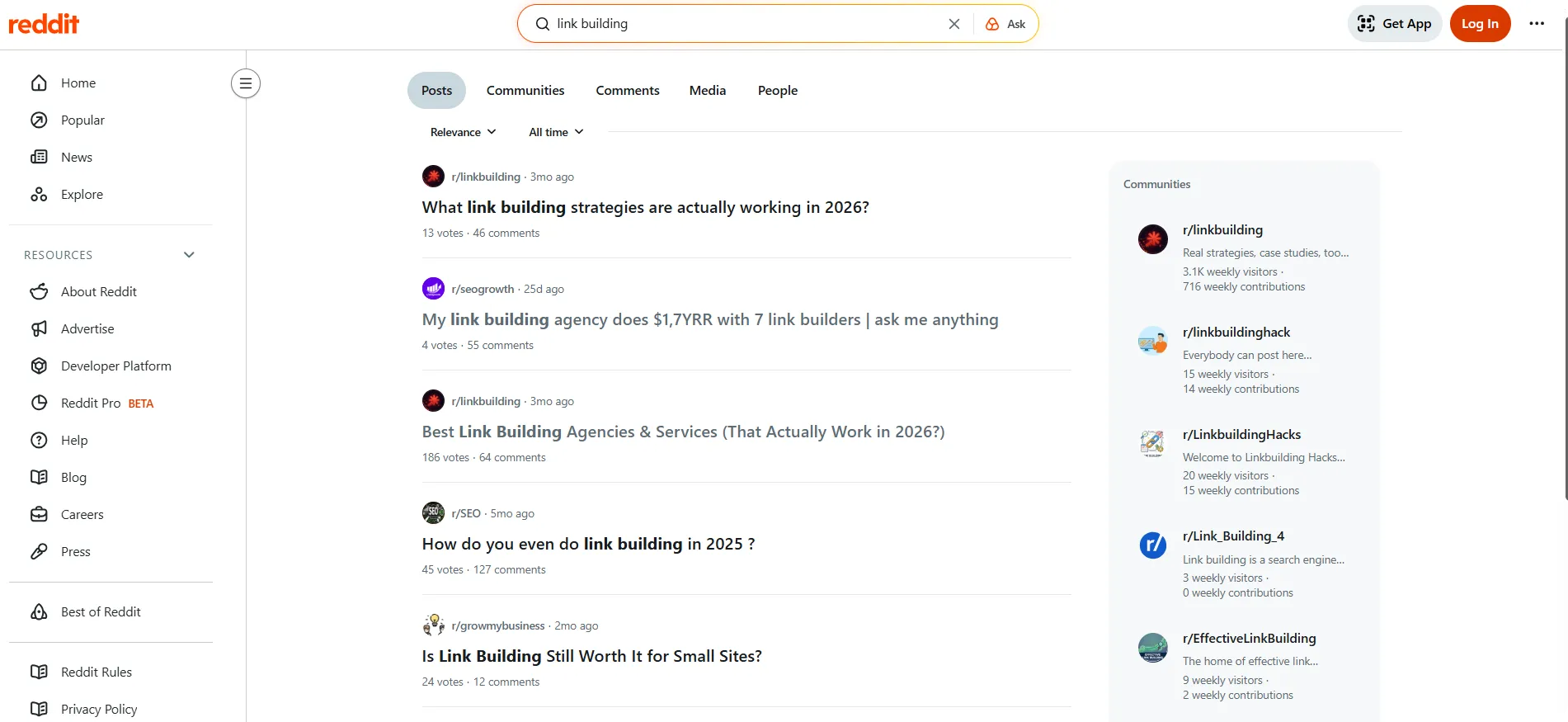 questions about link building asked in Reddit