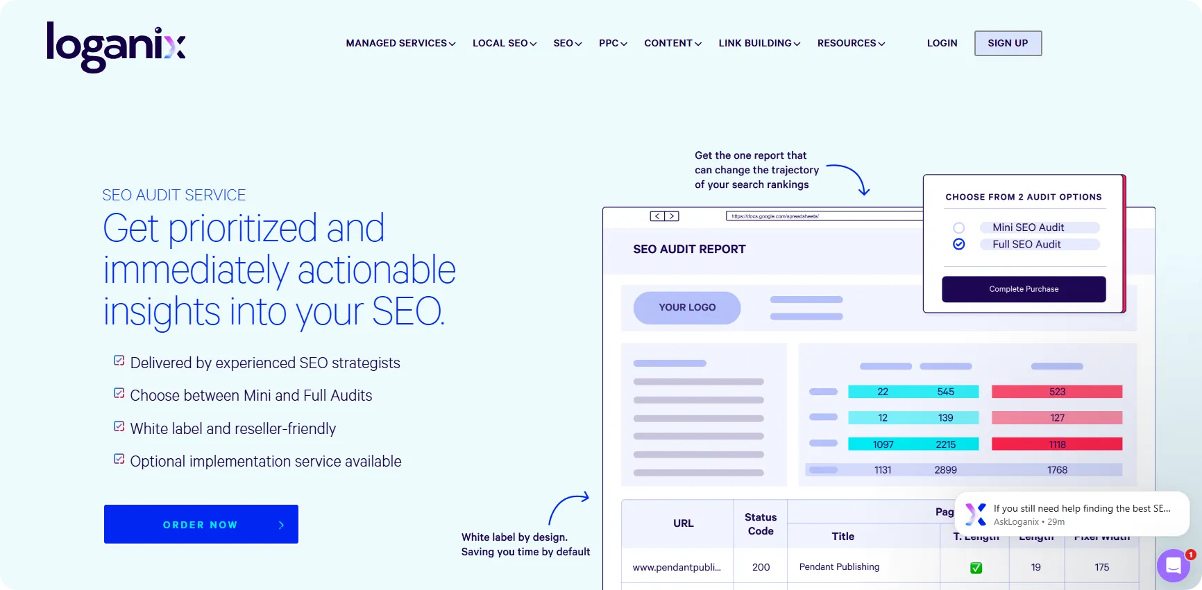Loganix SEO audit services page