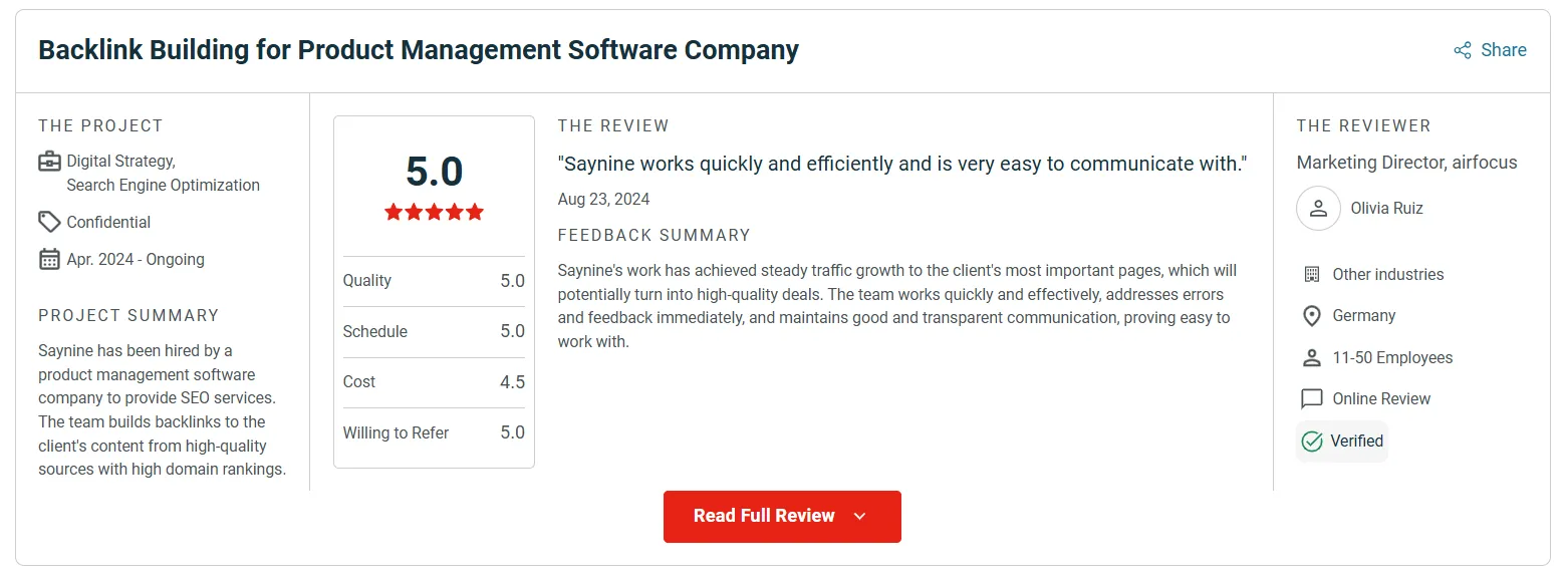 SayNine.ai review on Clutch