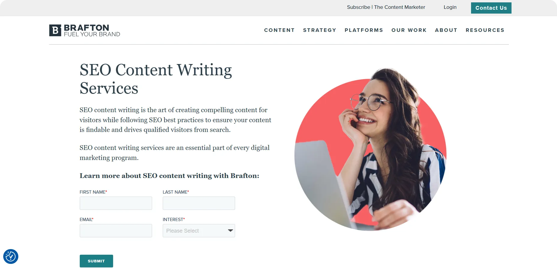 Brafton content writing services page