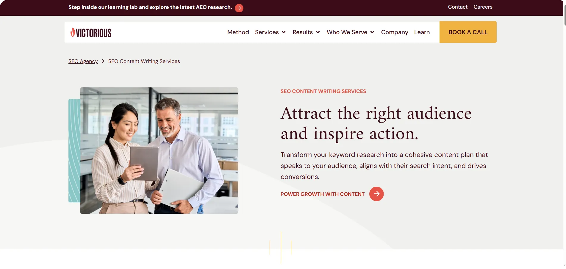 Victorious content services page