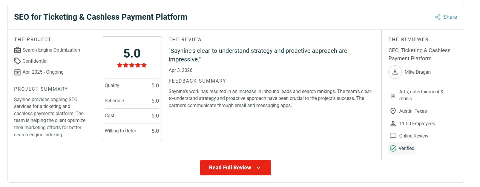 Another SayNine review on Clutch