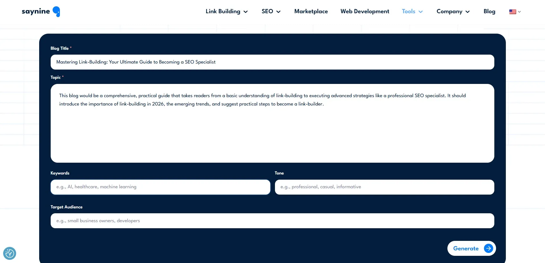 SayNine's blog outline generator tool 