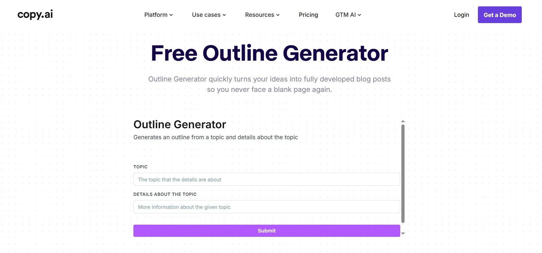 Copy.ai free outline generator