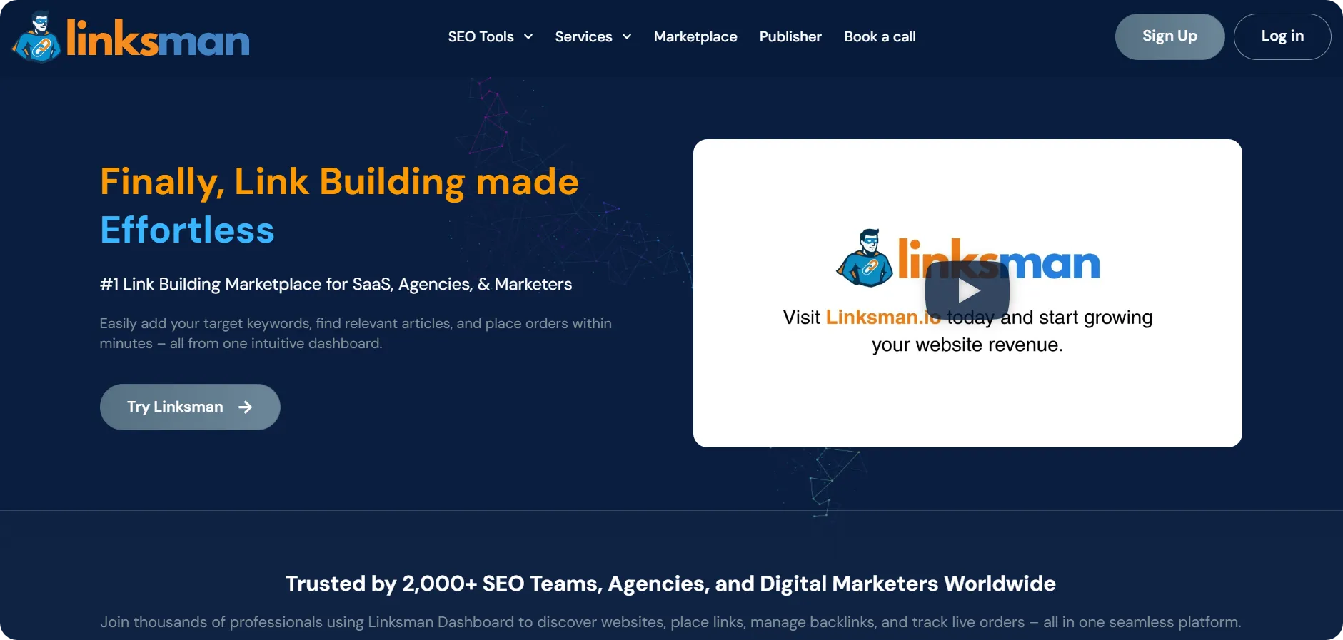 Captura de pantalla de la página de inicio de Linksman