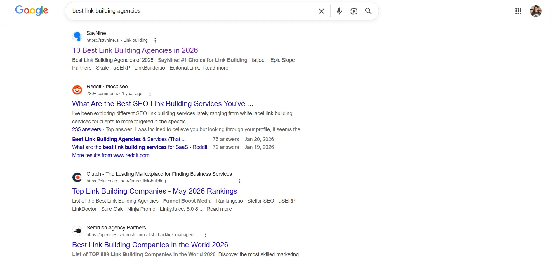 поиск "лучшие линкбилдинг агентства" в Google