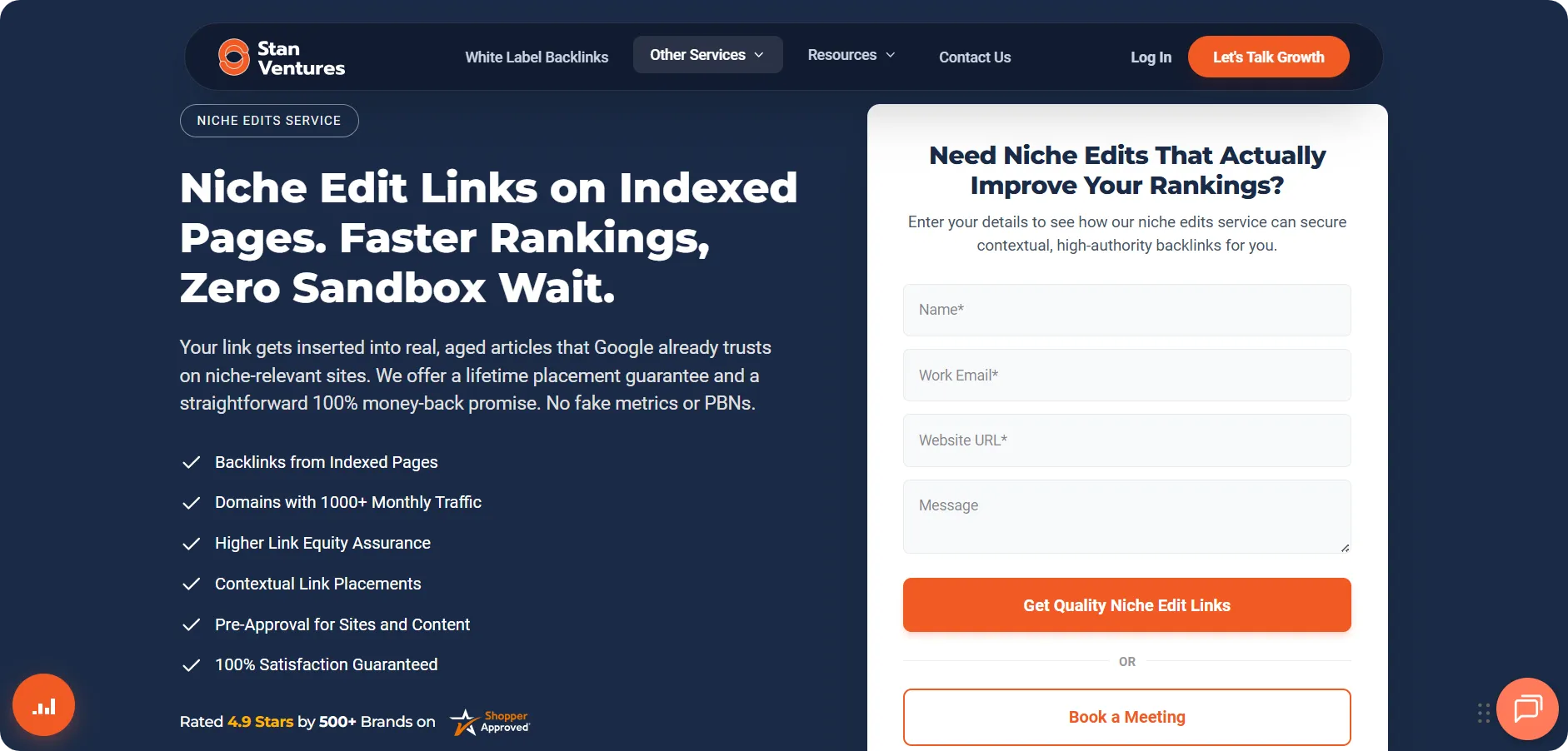 Stan Ventures niche edits service page