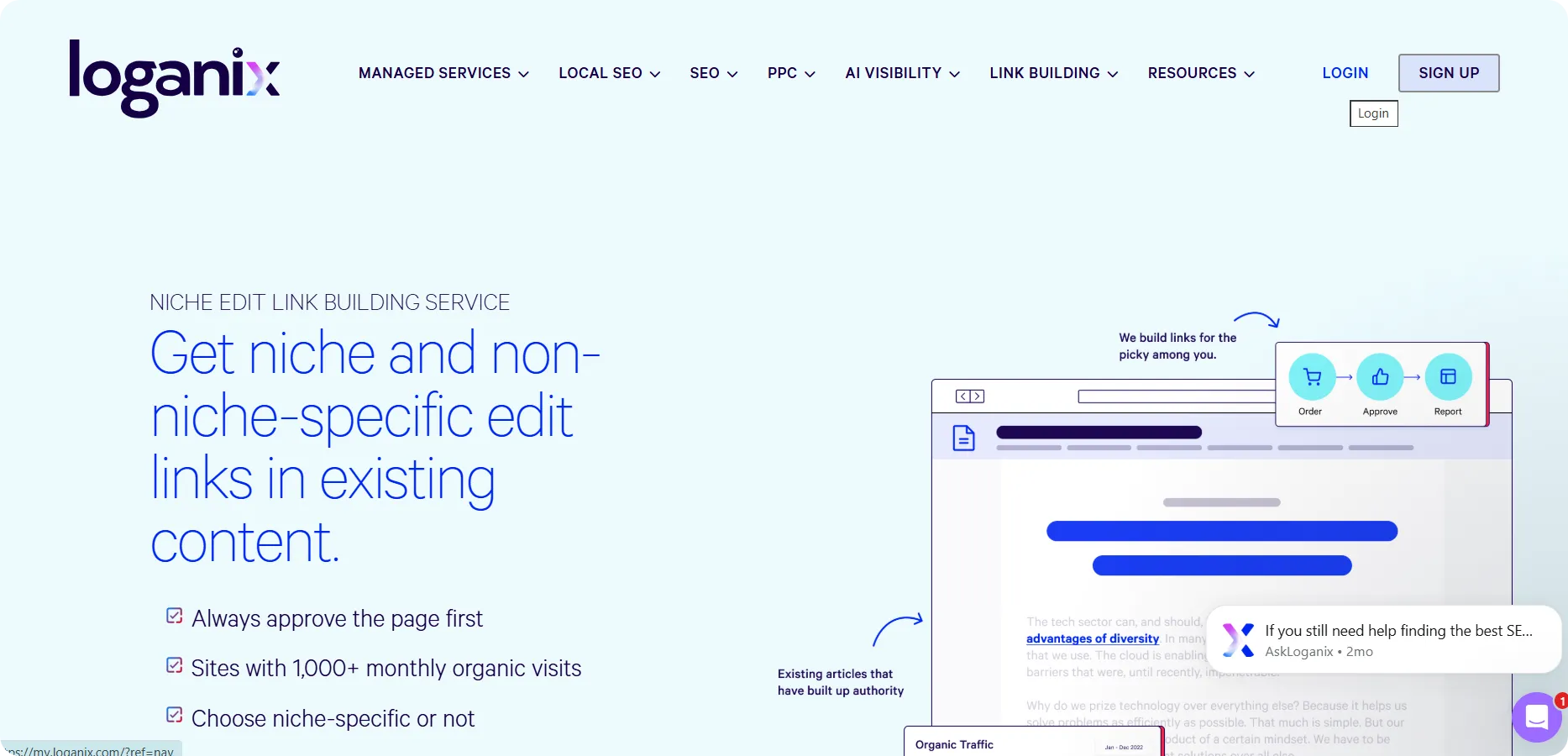 Loganix niche edits service page