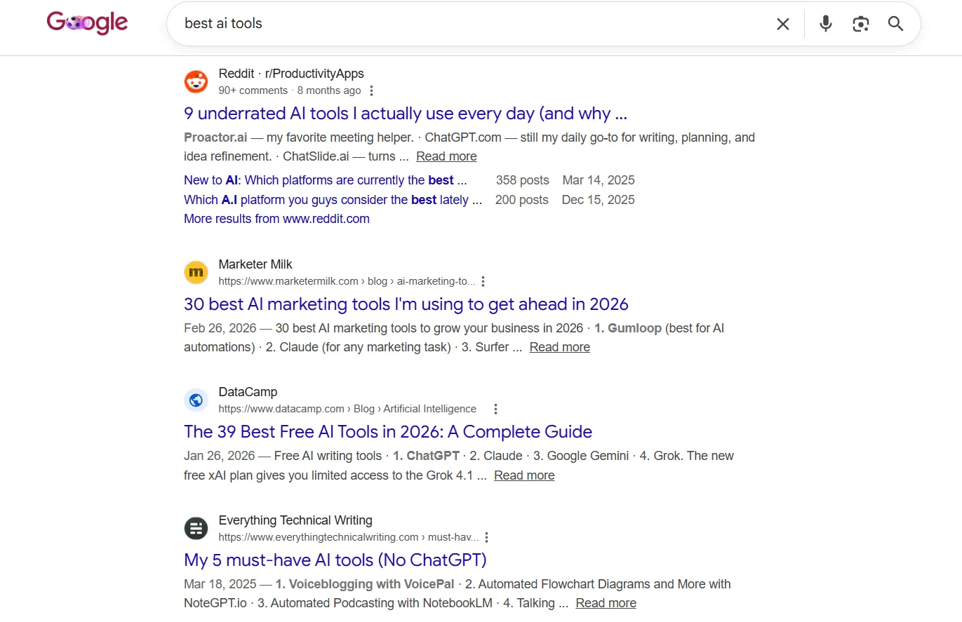 example of a Reddit thread ranking on Google