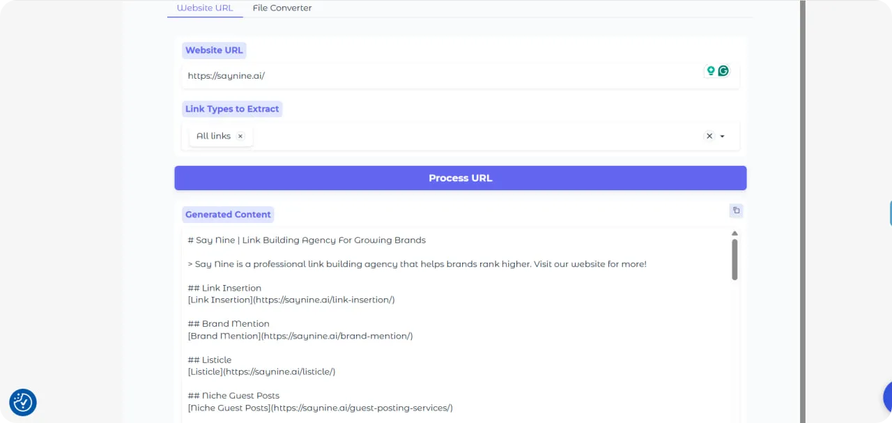 Wordlift's llms.txt file generator tool