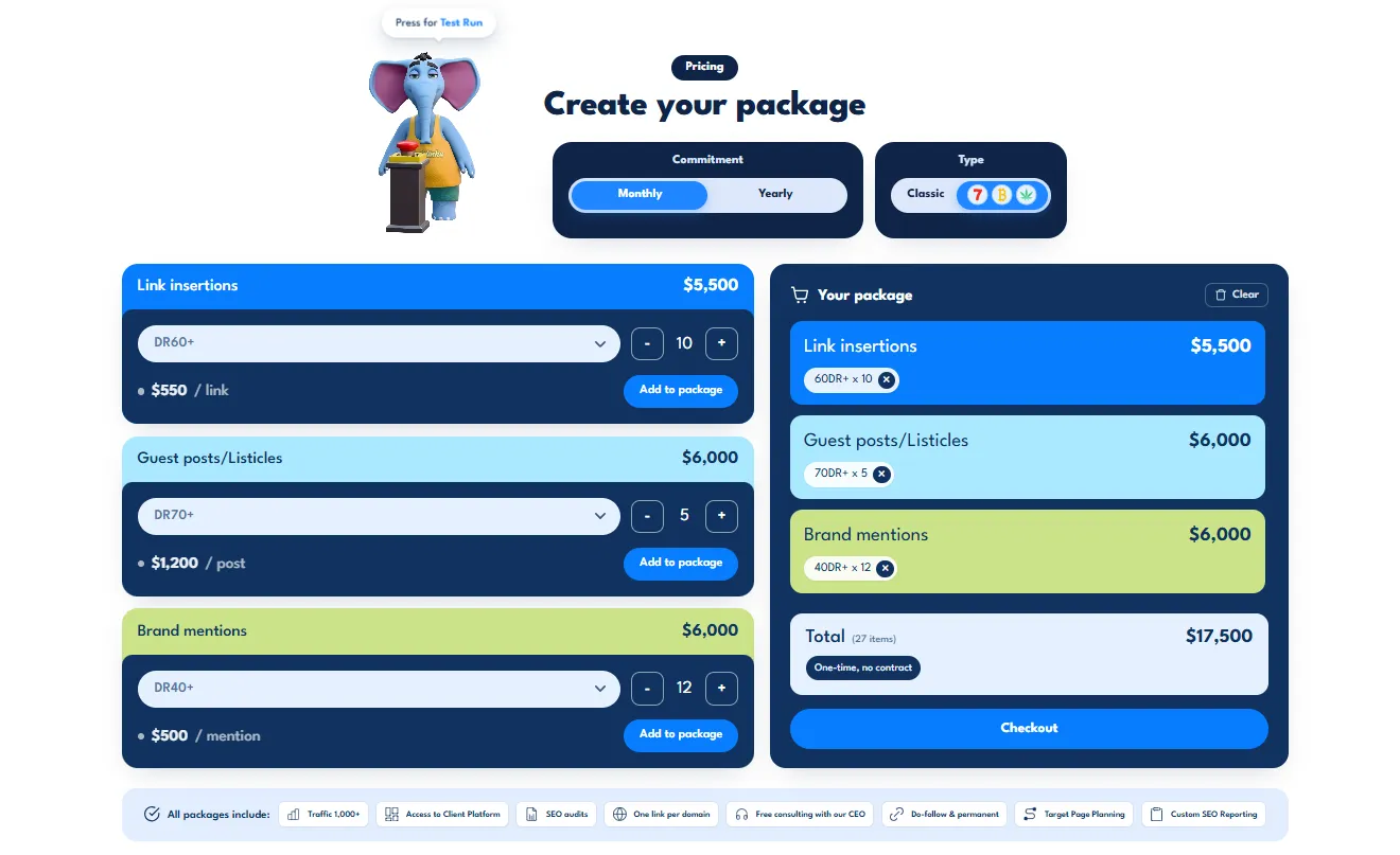 SayNine's custom link building package builder