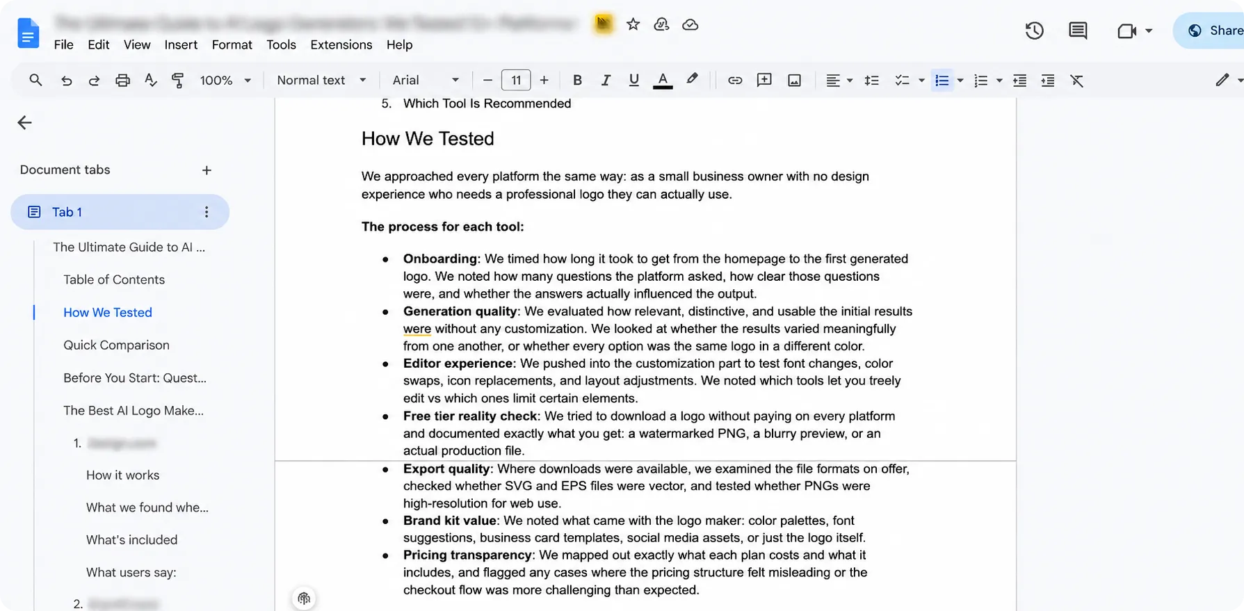 An article section discussing how a writer tested each tool included in the listicle