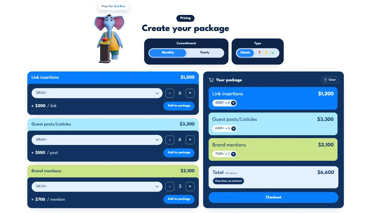 SayNine's custom link building package builder